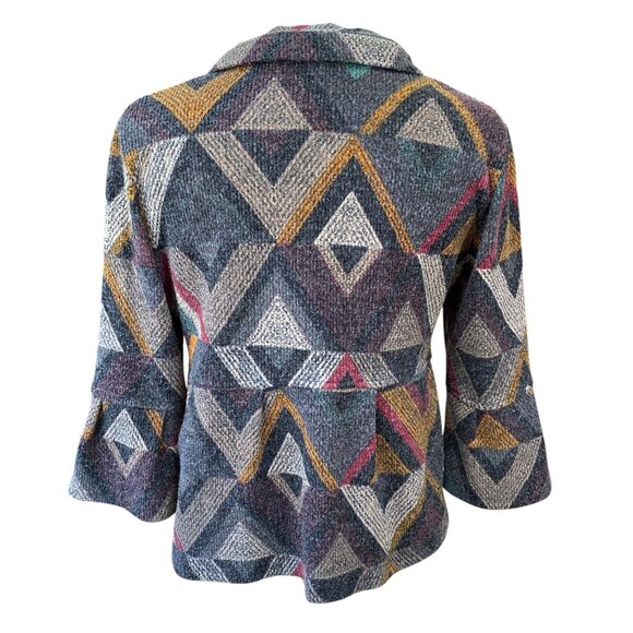 Damee Peplum Button Sweater Jacket Sz S Flare Sleeve Geometric Artsy Lagenlook - Picture 7 of 13